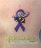 Cartoon bee and purple ribbon